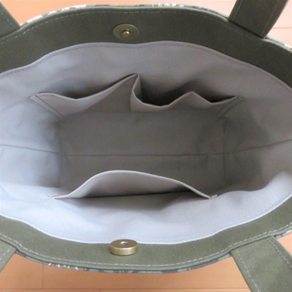 綿麻×帆布　トートバッグ（ボタニカル柄・グリーン） 5枚目の画像