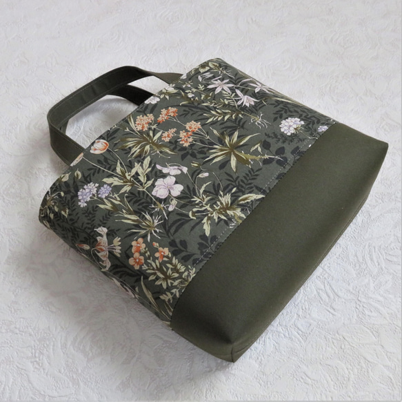 綿麻×帆布　トートバッグ（ボタニカル柄・グリーン） 6枚目の画像