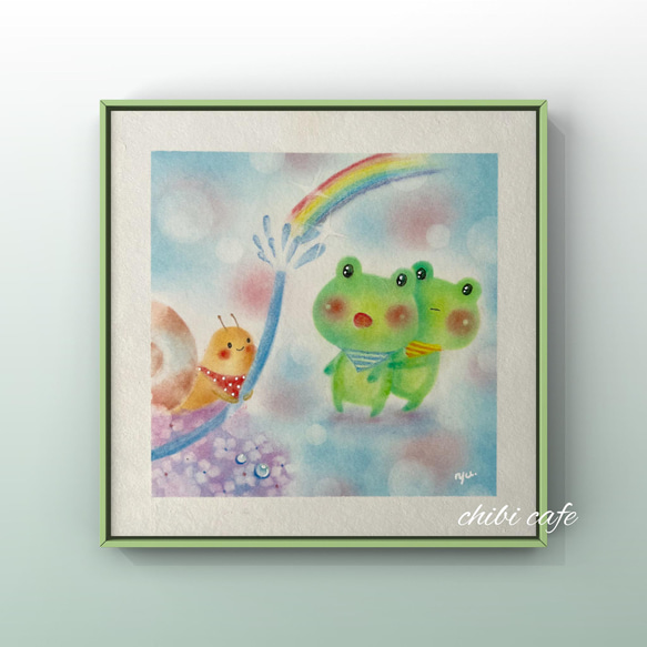 カエルの油絵【水鏡】1点物の原画◇作者サイン入り◇F3号 【原画