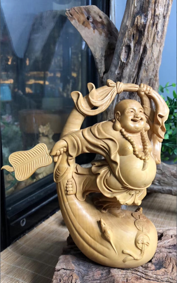 【修縁堂】極上品 木彫仏像 七福神 立像 布袋様 置物 弥勒仏 極上品 布袋様 置物 弥勒仏 弥勒菩薩 弥勒菩薩像 切金 本金