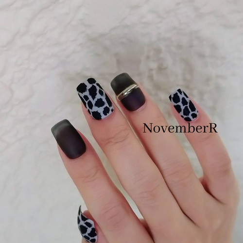 【mページ】ネイルチップ LA480☆シースルーとチーター柄ネイルチップ ネイルチップ（つけ爪