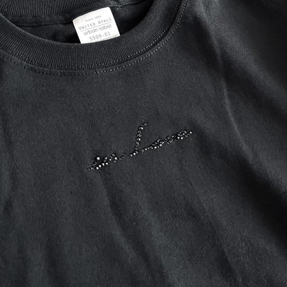 ラインストーン付きビッグシルエットロングスリーブTシャツ：オールブラック”in Love”（受注生産） 11枚目の画像