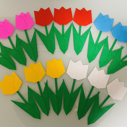 ①折り紙 ハンドメイド チューリップ 春 イベント 壁面飾り リース