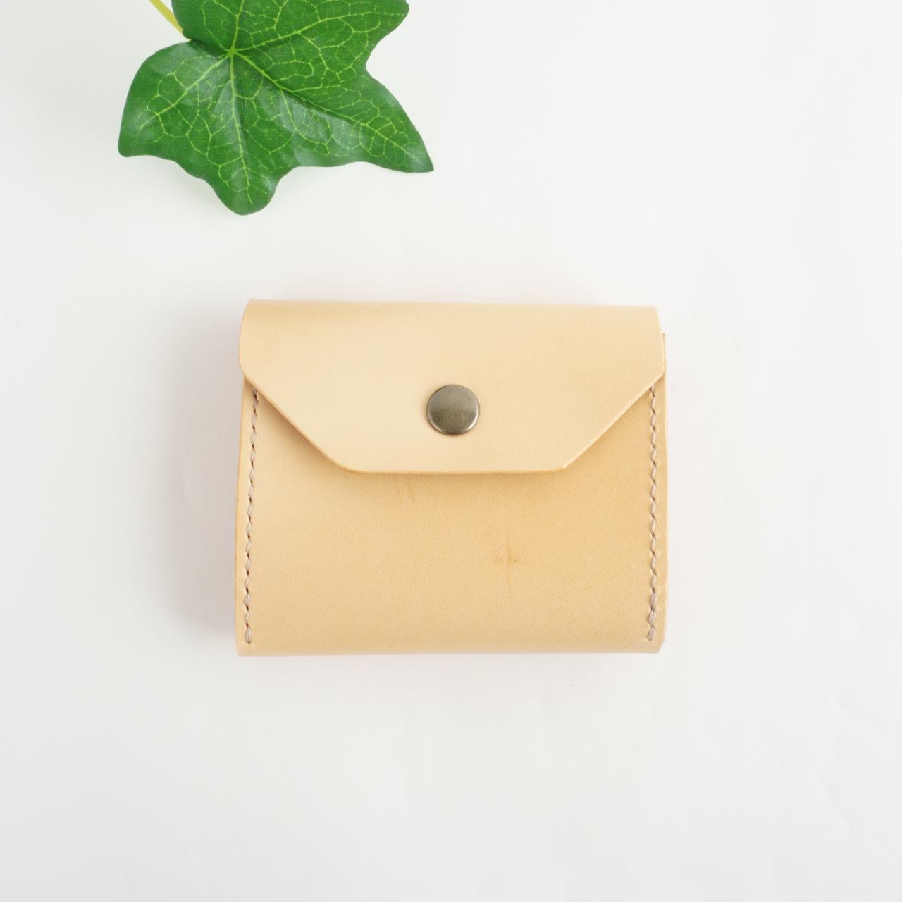 【送料無料】手縫い シンプルコンパクトミニ財布 ナチュラル色