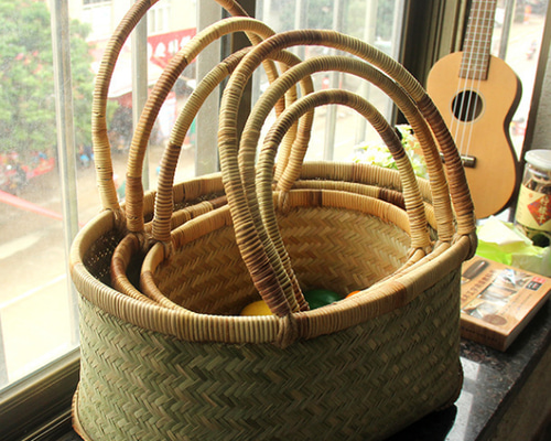 3点セット 鳥越す☆竹細工市場かご 手作りの竹製野菜や果物の