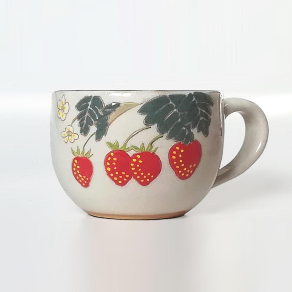 【陶器】苺のコーヒーカップ 2枚目の画像