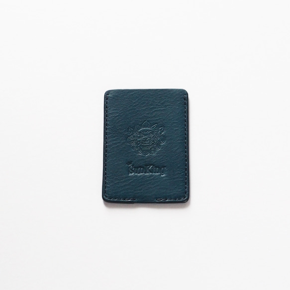 ICカードケース ブルー　イタリアンレザー　ハンドメイド革小物 1枚目の画像