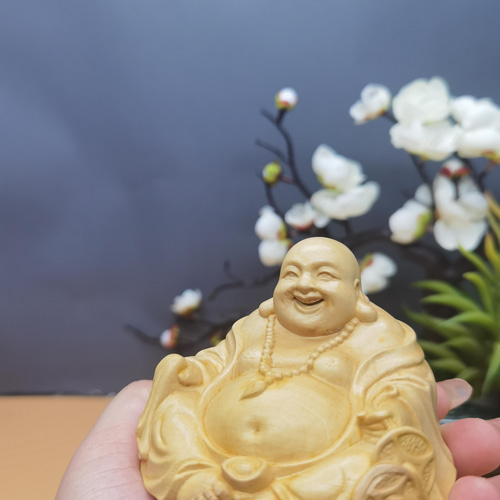 高品質 縁起物 布袋様 布袋和尚 彫刻工芸品 彫刻 杏子の手作り---工房