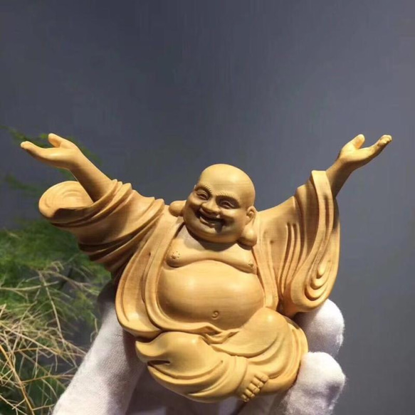 布袋様の木彫り彫刻　白雲作 布袋様の木彫り彫刻白雲作