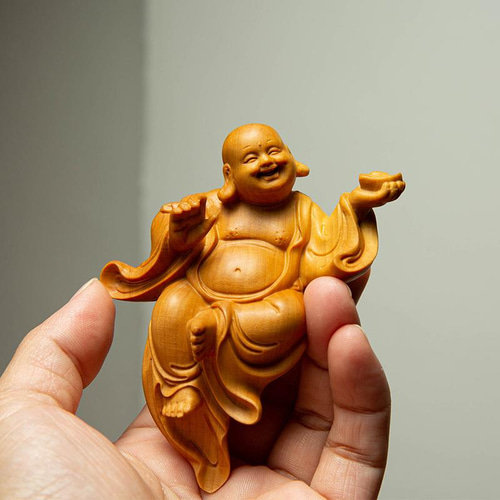 布袋様 七福神 木彫り 仏像 仏教工芸品 置物 精密彫刻 彫刻 杏子
