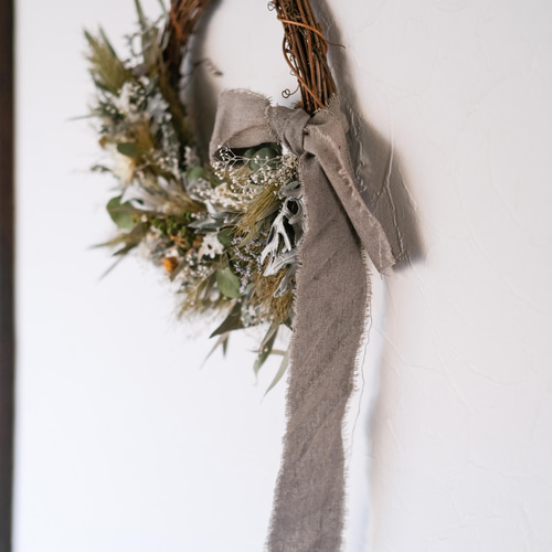 2way ドライフラワーハーフリース＊ナチュラルリース リース 花 と 山