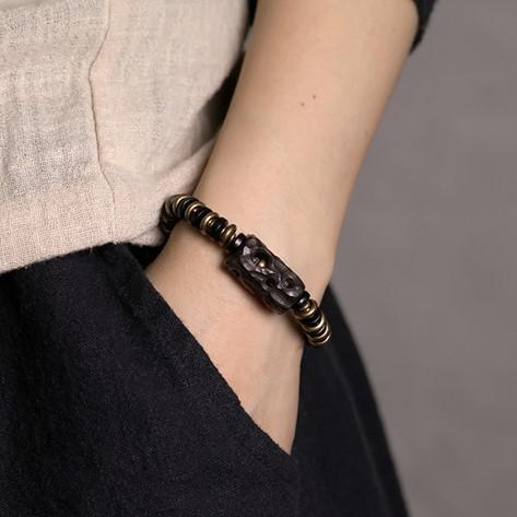 ＜受注制作＞黒檀のブレスレット 黄銅 メンズ レーディス プレゼント 自分にご褒美 B042