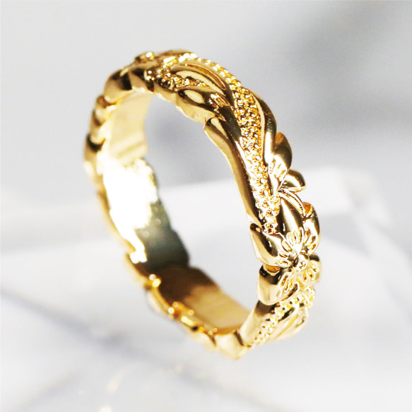 Qroza] 幅5mm プルメリア ハワイアンジュエリー 指輪 リング