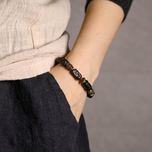 受注制作＞黒檀のブレスレット 黄銅 メンズ レーディス プレゼント  