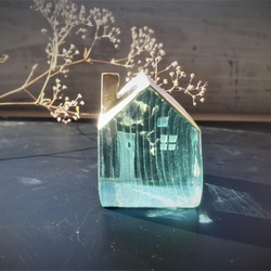 ガラスの家　置物　インテリア　ブルー　銀屋根 8枚目の画像