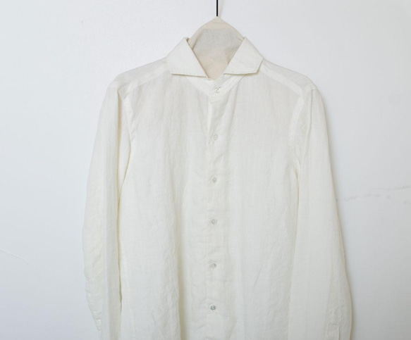 Farmers Dress shirts whiteハイカウントリネンファーマーズドレスシャツ白 2枚目の画像