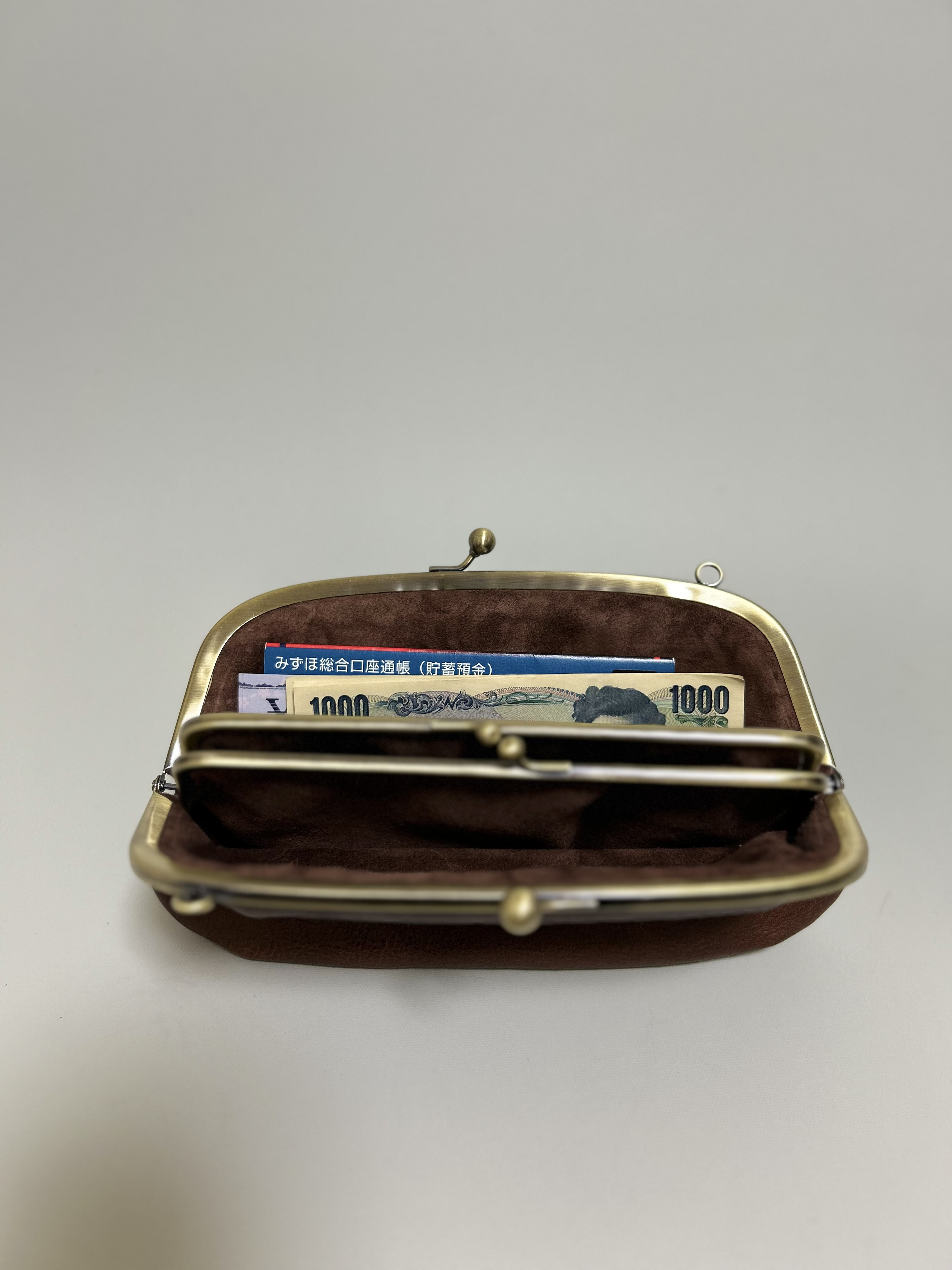 姫路レザー携帯も入る2way親子がま口◆焦げ茶　　車掌バック　ショルダーバック　ポシェット　クリスマス