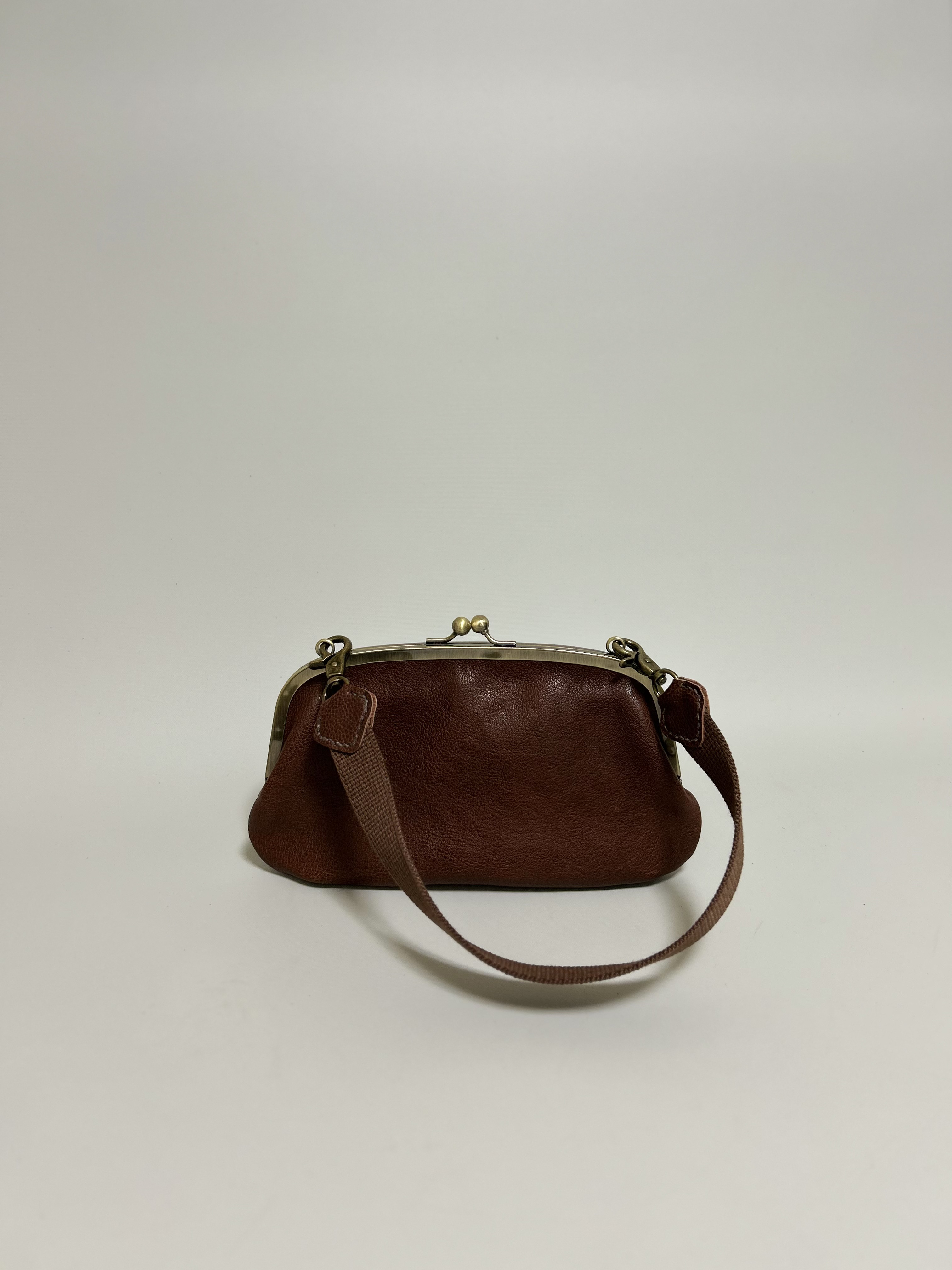 姫路レザー携帯も入る2way親子がま口◆焦げ茶　　車掌バック　ショルダーバック　ポシェット　クリスマス