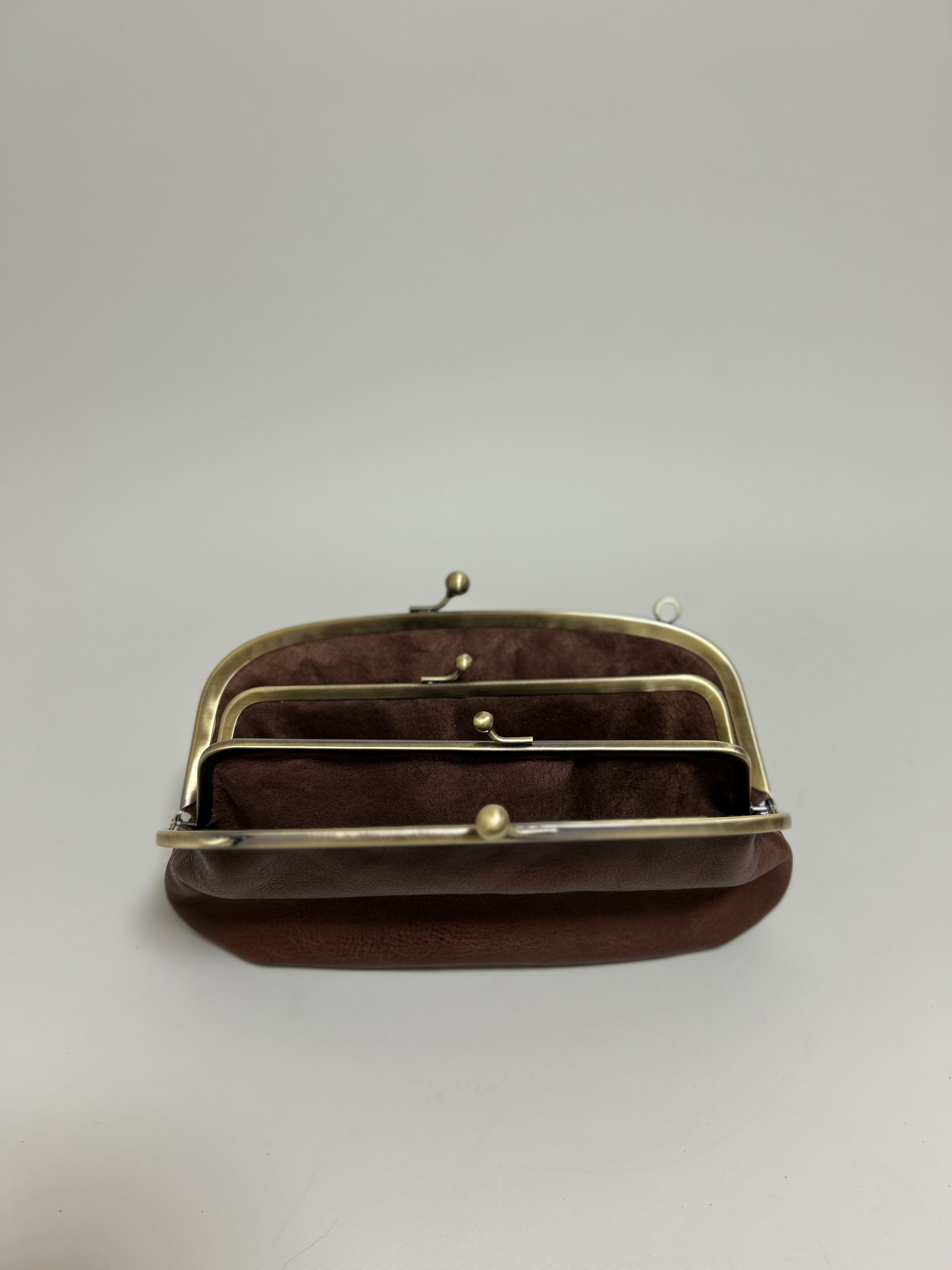 姫路レザー携帯も入る2way親子がま口◆焦げ茶　　車掌バック　ショルダーバック　ポシェット　クリスマス