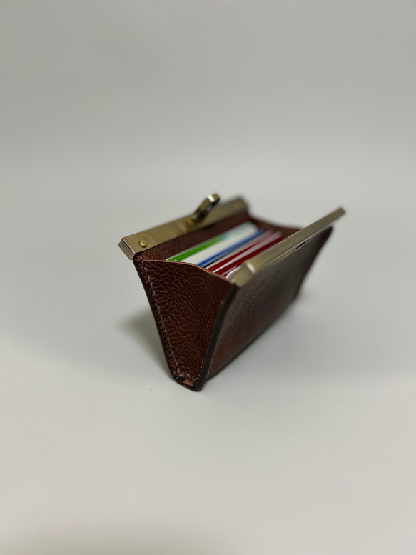 再販　姫路レザー直線がま口財布◆焦げ茶　カード入れ　名刺入れ　コインケース　コンパクト財布　限定 2枚目の画像