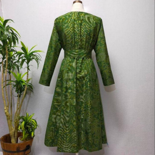 着物リメイク 流水鴛鴦花文 ロングワンピース 振袖 着物 ロング