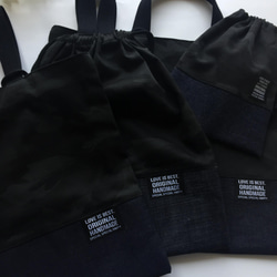 長く使えるレッスンバッグ  洗練ブラック迷彩 上質デニム リネン 入園入学セット 男の子 8枚目の画像