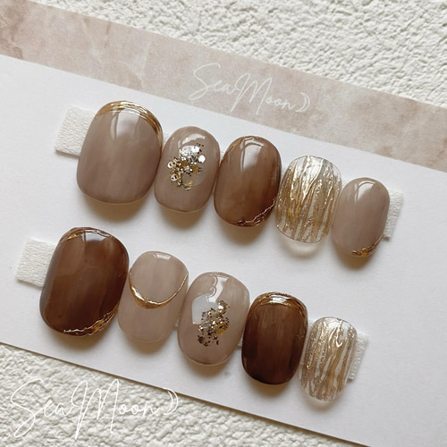 ◌ ネイルチップ ブラウン ミラー ニュアンス 成人式 卒業式 ネイル  
