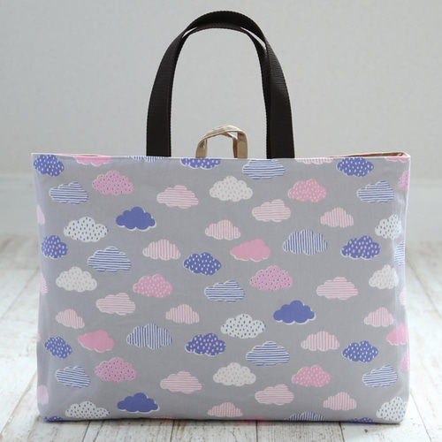 リバーシブル マチ付きレッスンバッグ on a cloudグレー ループ
