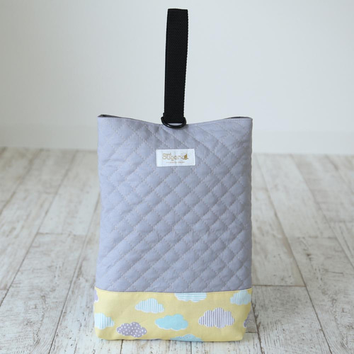 リバーシブル シューズバッグ on a cloudイエロー Dカン 上履き入れ 上