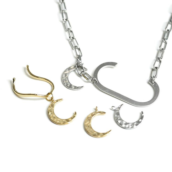 新作【2 pieces】Uneven moon (MOON) motif Medium matte gold charm NF 第5張的照片