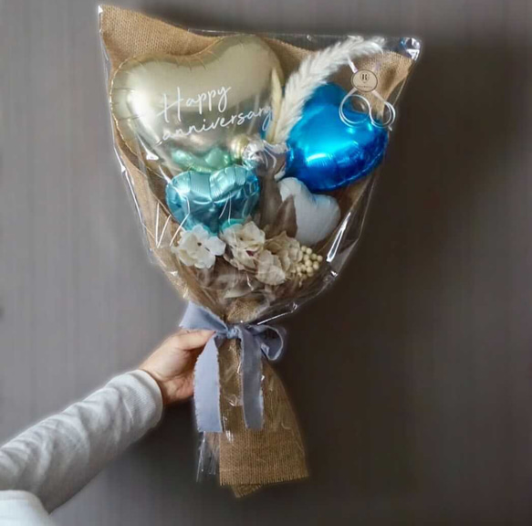 送料無料【ナチュラルバルーンブーケ　Pink/Blue】| 手持ちバルーン　花束　結婚式　卒業　卒園　お祝い　発表会 6枚目の画像