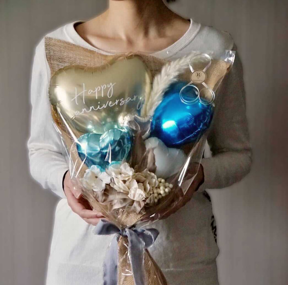 送料無料【ナチュラルバルーンブーケ　Pink/Blue】| 手持ちバルーン　花束　結婚式　卒業　卒園　お祝い　発表会 7枚目の画像