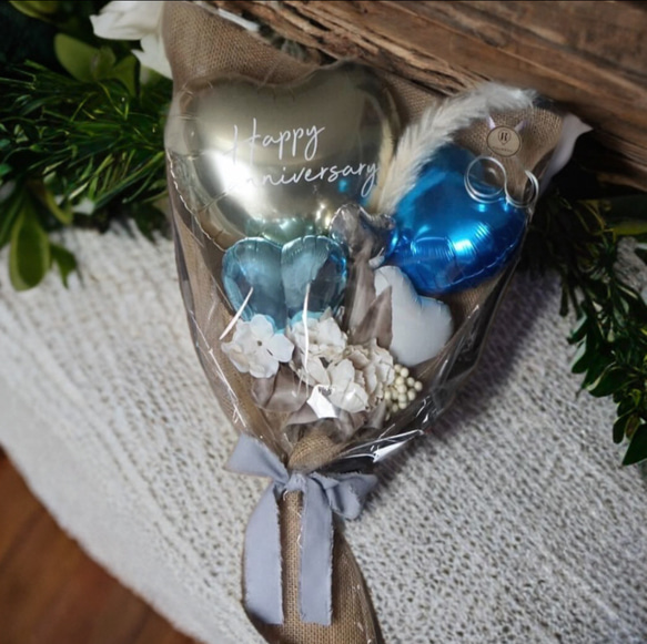送料無料【ナチュラルバルーンブーケ　Pink/Blue】| 手持ちバルーン　花束　結婚式　卒業　卒園　お祝い　発表会 8枚目の画像