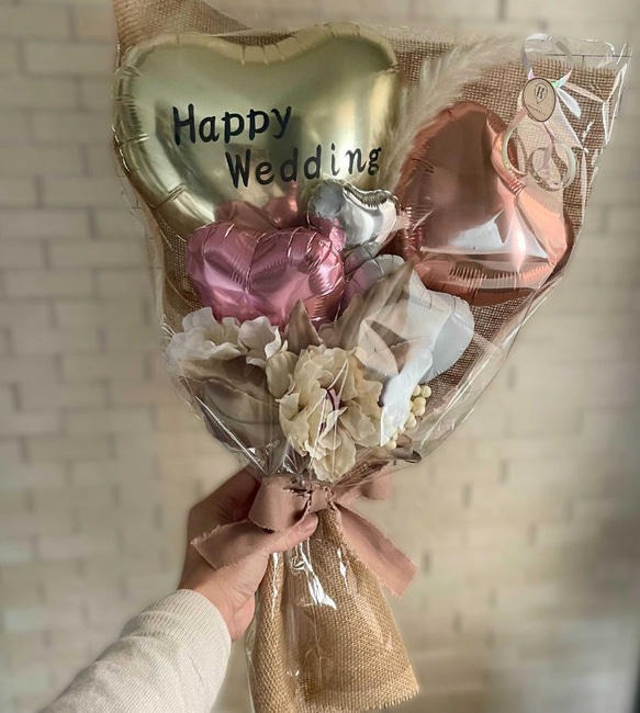送料無料【ナチュラルバルーンブーケ　Pink/Blue】| 手持ちバルーン　花束　結婚式　卒業　卒園　お祝い　発表会 3枚目の画像