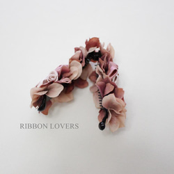 【リボンの薔薇・送料無料】バナナクリップwith紫陽花(ﾜｲﾝﾋﾟﾝｸ) 5枚目の画像