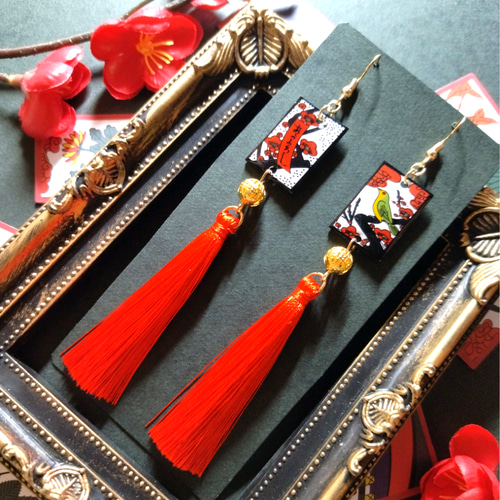 花札&タッセルピアス(イヤリング)（梅）【サブカル【和ゴス【卒業式