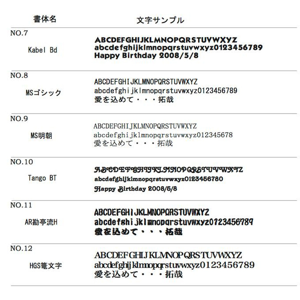 0.7mm刻印（12種の書体、綺麗で深めのレーザー刻印） 3枚目の画像