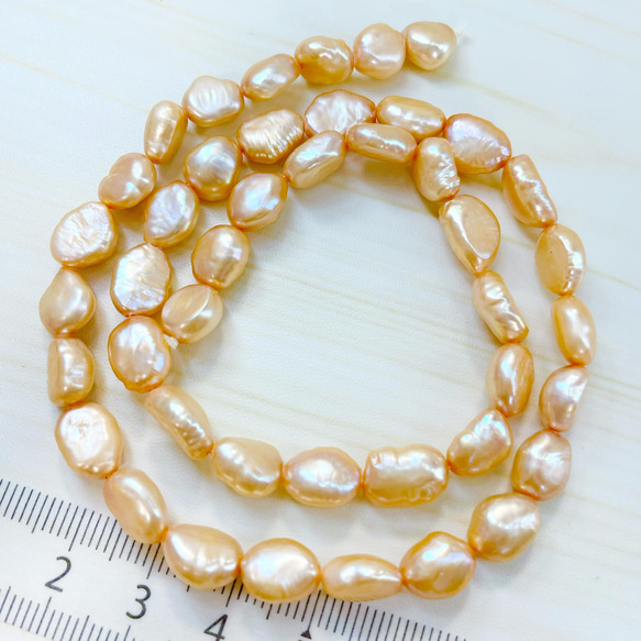 p015 淡水パール オレンジ バロック 1連 40cm 7×10mm 本真珠 素材 ハンドメイド パーツ 材料 4枚目の画像