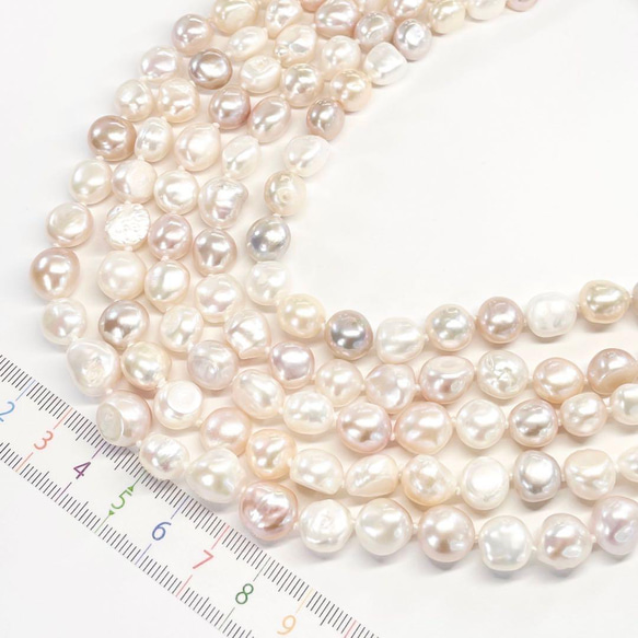p029 淡水パール バロック 天然色 ピンク ホワイト 1連 本真珠 連材 1枚目の画像
