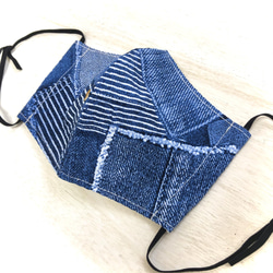 しっとりcottonマスク【パッチワークデニム調▼インディゴブルー】 3枚目の画像