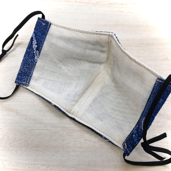 しっとりcottonマスク【パッチワークデニム調▼インディゴブルー】 4枚目の画像