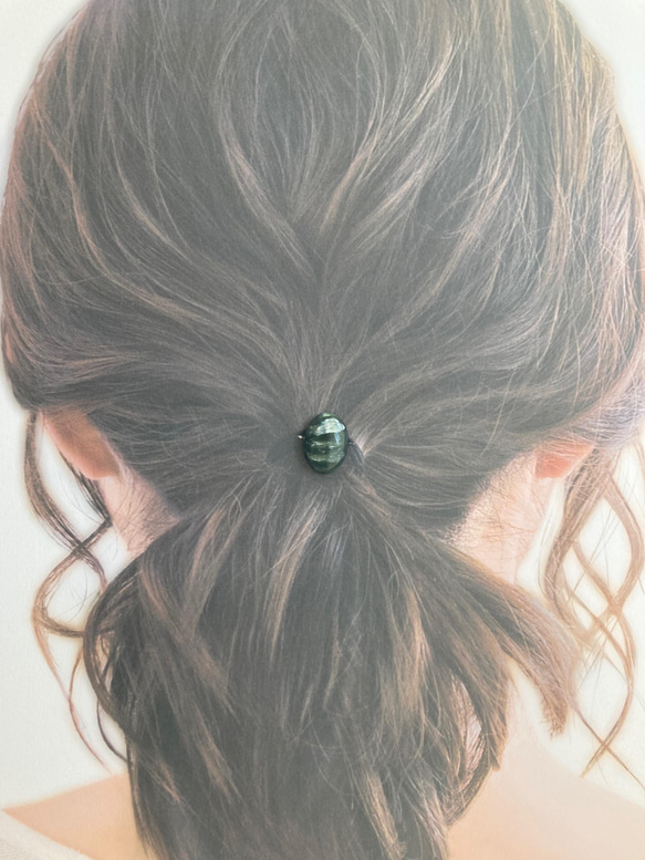 天然石 セラフィナイトの髪飾り（ヘアゴム）-seraphinite 6枚目の画像