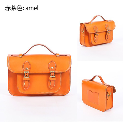 レトロ可愛い本革メッセンジャーバッグ ブラウン クラシック