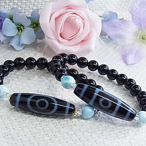 天珠ブレスレット ラリマー 粋なアクセサリー チベット産 モリオン