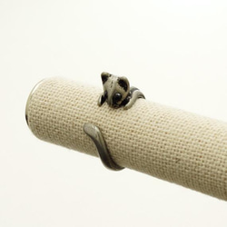 【1個入り】ブラックキュービックアイ・子猫指輪、フリーサイズ、アニマルリング、アンティークシルバ―/R124-AS 2枚目の画像