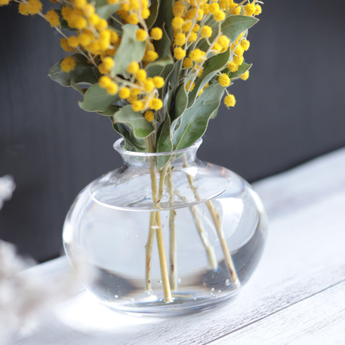 水替え不要】たっぷりミモザのぽってりガラスフラワー＊ドライフラワー