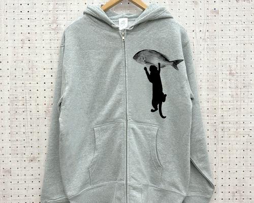 jwanderson猫プリント フード付きパーカー グレー 2082b52d0903e4d77e47b90f538e00
