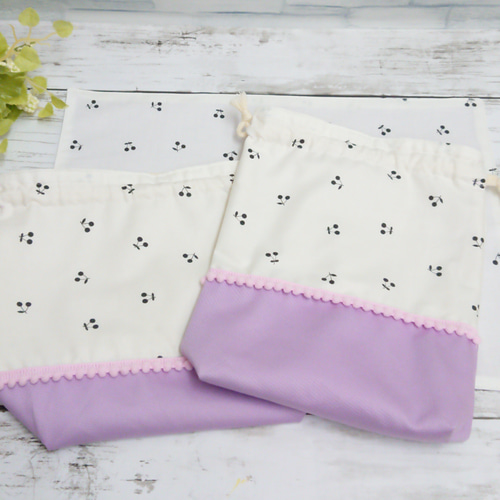 さくらんぼのお弁当袋・コップ袋・ランチョンマット3点セット 弁当袋 M