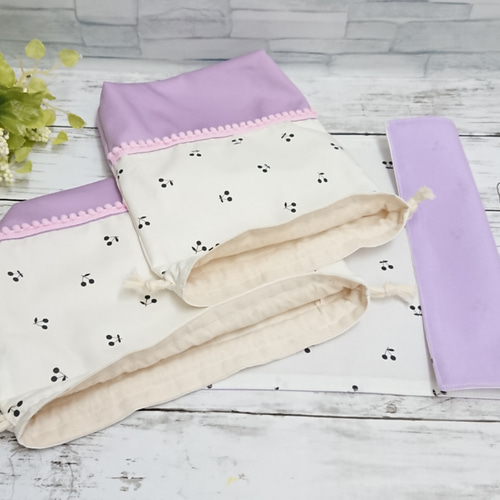 さくらんぼのお弁当袋・コップ袋・ランチョンマット3点セット 弁当袋 M