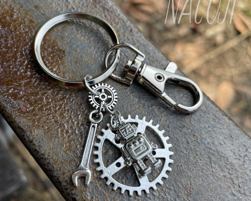 ロボット技師のスチームパンクキーリング レンチ歯車大 キーホルダー